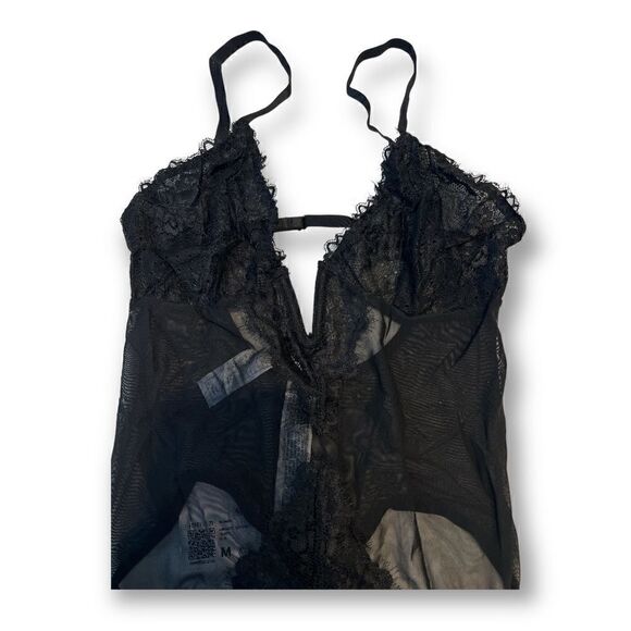 Forever 21 Black Lace Sheer Lingerie Thong Bodysuit Size Medium NWT - Picture 2 of 5